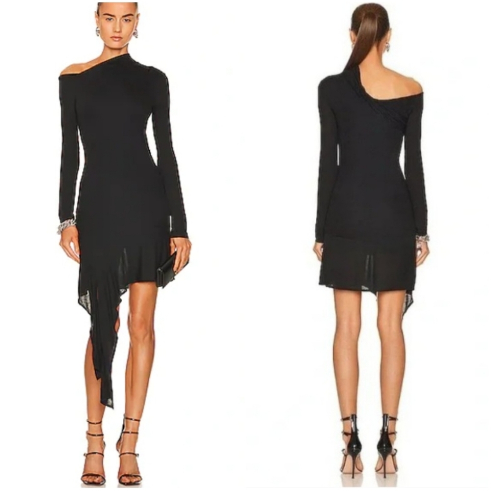 Helmut Lang Scala Draped Asymmetric Mini Dress Black XXS One Shoulder NWT